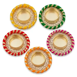 Support de bougie chauffe-plat en métal fait main, plateau décoratif circulaire avec bordure colorée pour la décoration intérieure - Product Image 4
