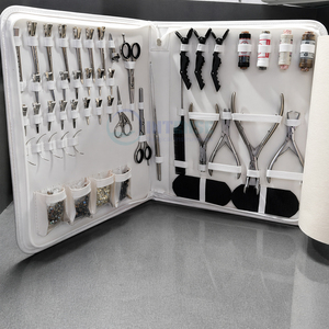 Professional 52pcs Hair Extension <b>Kit</b> White Box Silver Tools Stainless Steel for Salon Use Tape Micro Ring <b>Bead</b> Application - Product Image 4