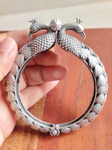 Oxidized <b>Silver</b> Brass Peacock Design <b>Cuff</b> <b>Bracelet</b> Traditional Ethnic Vintage Adjustable Kada for Unisex - Product Image 2