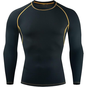 Men's Long Sleeve <b>Compression</b> Rash Guard Black with Blue Trim Quick Dry Spandex Polyester Fit for MMA BJJ Muay Thai Training - Product Image 2