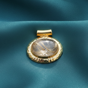 Golden Rutile <b>Quartz</b> Pendant 925 Sterling Silver Handmade Hammered Round Cabochon Necklace <b>Rose</b> Gold Yellow Gold Plated <b>Jewelry</b> - Product Image 2