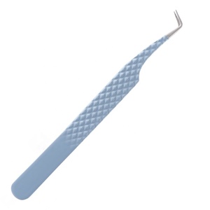 Sky Blue Color 90 Degree Eyelash Tweezers Diamond Grip Tweezers for Eyelash Extension Custom Logo Volume Lash Tweezers - Product Image 1