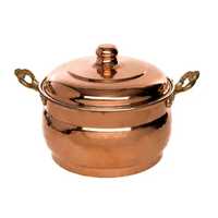 Casserole traditionnelle indienne en cuivre de qualité supérieure, pot de service avec pied, chauffe-plats, braiseur, poignées en laiton antique, couvercle assorti