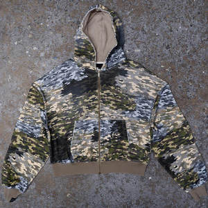 Custom Cropped Camo Zip Hoodies Premium Heavyweight Cotton Fleece Full Camouflage Print OEM ODM Private Label Custom Hoodies - Product Image 1