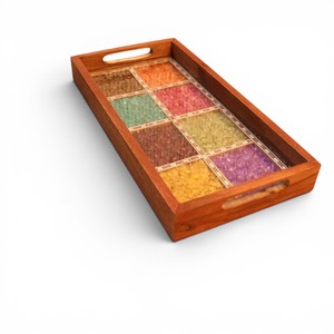 ถาดไม้ประดับอัญมณีทำมือ ถาดเสิร์ฟตกแต่ง ถาดจัดแสดง - Product Image 3