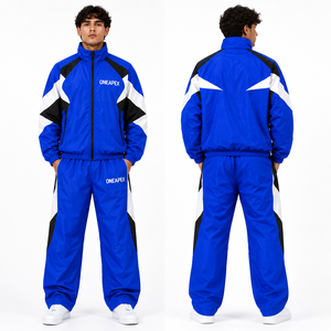 Ensemble de survêtement coupe-vent pour homme, bleu royal, noir et blanc, veste de sport légère, pantalon, tenue de sport, streetwear - Product Image 2