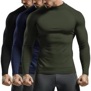 Vêtements de sport pour hommes, coupe ajustée, manches longues, en tissu biologique vintage, sérigraphié, tricoté, compressé, pour la musculation et la gym - Product Image 2