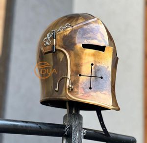 Casque médiéval Barbuta à visière - Armure de chevalier en acier de calibre 18, portable pour reconstitutions historiques, costumes, exposition - Product Image 2