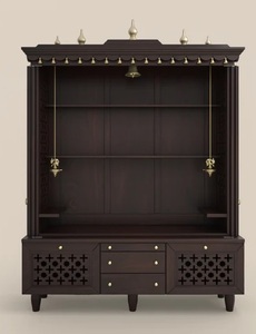 Templo Tradicional de la India del Sur de Madera con Puertas, Acabado Marrón Personalizado, Unidad de Puja, Mandir Tradicional con Armarios de Almacenamiento - Product Image 3