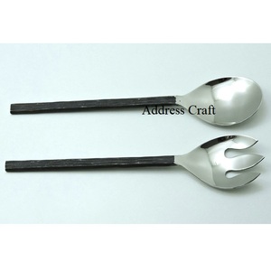 Juego de servidores de ensalada ecológicos de grado alimenticio, forjados en acero inoxidable 18/8, juego de cucharas para ensalada, utensilios de cocina, artículos para el hogar. - Product Image 2
