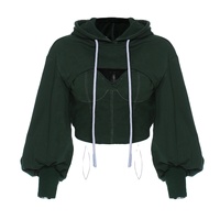 Vente en gros – Sweat à capuche court sexy pour femme, double couche, en molleton technique respirant, 20 % polyester, 80 % coton, qualité supérieure, avec badge