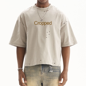 เสื้อยืดโอเวอร์ไซส์ทรงครอป แขนสั้น คอกลม สีพื้น ผ้าถักลำลอง แต่งโลโก้ที่ชายเสื้อ ผ้าฝ้าย - Product Image 5