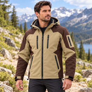 Veste Softshell d'hiver pour homme, marque privée, pour la randonnée et les voyages en plein air, avec doublure polaire, blocs de couleur, à capuche, style streetwear décontracté - Product Image 4