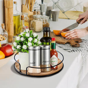 Organizador de tocadiscos Lazy Susan de madera duradera para encimera de cocina, estantes de almacenamiento de despensa, contenedor de alimentos, bandeja de estante giratorio para especias - Product Image 4