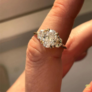 Luxury Oval Cut Lab Grown Diamond Engagement <b>Ring</b> In <b>925</b> Sterling <b>Silver</b> With Elegant Side Accent Stones - Product Image 5