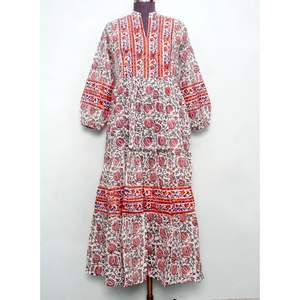 Nuevo Vestido Casual para Mujer con Estampado Artesanal, Manga Abullonada, Cuello en V, Tallas Grandes, Silueta en A, Botones, Largo hasta el Tobillo y Cintura Natural - Product Image 1