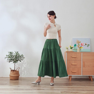 Falda Maxi de Muselina de Algodón en Capas para Verano, Cintura Elástica, Línea A, Larga, de Doble Gasa, con Volantes, Tallas Grandes, Faldas Personalizadas - Product Image 4