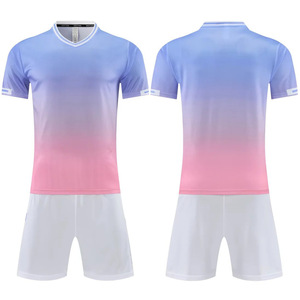 Conjunto de Uniforme de Fútbol para Hombre, Cuello en V, Degradado Azul y Rosa, Manga Corta, Poliéster que Absorbe la Humedad, para Adultos, Todas las Temporadas - Product Image 1