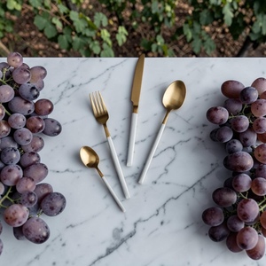 Gold Plated Cutlery Set <b>Mirror</b> Finish Long Handle Minimalist Design Dishwasher Safe Metal Utensils For Party Occasion - Product Image 1
