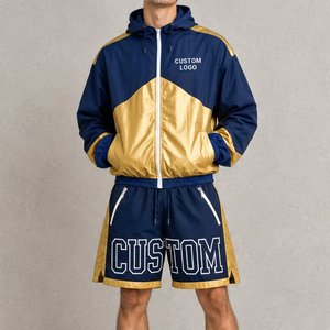 Conjunto de Dos Piezas de Nailon con Bloques de Color para Hombre, Chaqueta Cortavientos y Pantalones Cortos con Estampado de Letras Grandes, Ropa Urbana - Product Image 6