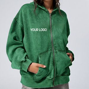 Sudaderas con capucha de invierno para mujer, personalizadas, 500 g/m², lavado ácido, con cremallera completa, de algodón 100% de alto gramaje, venta al por mayor, ajuste holgado y cómodo - Product Image 1