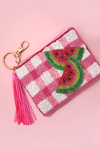 Pochette à monnaie perlée faite à la main, mini pochette brodée pastèque avec fermeture éclair, porte-clés pour usage quotidien - Product Image 4