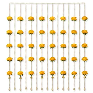 Adorno de Pared con Cuentas y Rosas Amarillas Artificiales, Estilo Art Deco, con Campanas, para Bodas, Diwali, Festivales y Decoración del Hogar - Product Image 1