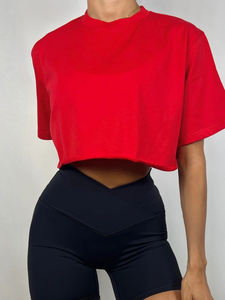 Custom Wholesale Women Crop Top Sports 100% Cotton Oversized Crop T Shirt for Women Crewneck Tee OEM Private Label - Product Image 5