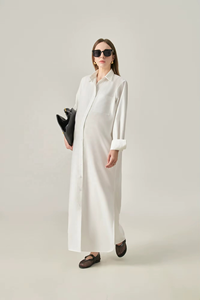 Robes d'été amples et décontractées en polyester et coton rayé, col rabattu, taille souple, manches classiques, respirantes, style minimaliste - Product Image 6