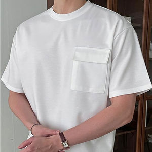 T-shirts surdimensionnés 100% coton pour hommes, impression de logo personnalisée, design de poche avant personnalisée, t-shirts unis et vierges pour hommes - Product Image 4