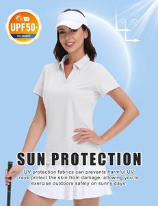 เสื้อโปโลผู้หญิงแขนสั้น คอวี แห้งเร็ว UPF 50+ สำหรับกีฬาเทนนิส รับผลิตตามแบบ (OEM) ขายส่ง - Product Image 4
