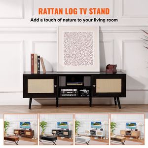 Moderno Boho da 65 pollici supporto TV in Rattan porta centro intrattenimento Build-in porta porta porta USB nero sala Media Console - Product Image 3