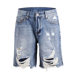 Pantalones Cortos Bermuda de Mezclilla Rasgados de Cintura Media para Hombre, Estilo Casual, Lavado Azul, de Algodón y Lona, con Cierre de Botones - Product Image 5