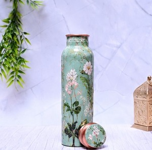 Proveedor de cobre B2B, botella de agua de cobre hecha a mano con diseño oriental, botella portátil de viaje con tapa - Product Image 6