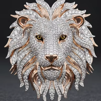 Colgante Pesado de Oro Sólido 10K para Hombre, Estilo Hip Hop, con Diamante CVD Cultivado en Laboratorio, Diseño de Cabeza de León 3D, Modelo Mantra Diamond 001