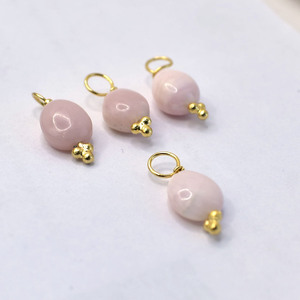 8-10 mm Pink <b>Opal</b> Smooth Tumble <b>Pendant</b> Gold Plated Three Rawa Charm Handmade Gemstone Jewelry - Product Image 6
