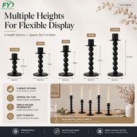 Lot de trois bougeoirs modernes en métal noir, design boule empilée, pour table de mariage et décoration intérieure