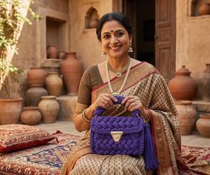 Bolso Étnico Morado Trenzado Hecho a Mano con Perlas y Dos Correas, Bolso de Hombro Boho de Algodón Tejido - Product Image 2