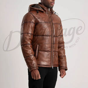 Chaqueta Premium para Hombre, Estilo Vintage, de Cuero Sintético Marrón Desgastado, Acolchada, con Capucha, para Invierno - Product Image 5