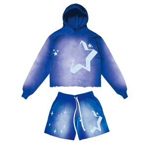 Ensemble sweat-shirt à capuche rose pour femmes, tenue d'été décontractée en molleton français, motif étoile imprimé, ensembles sweat-shirt et sweat-shirt pour hommes - Product Image 5