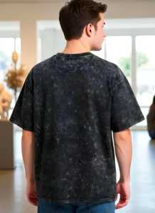 T-shirt décontracté pour homme en polyester/coton tricoté à manches courtes, col rond, noir délavé, style streetwear - Product Image 4