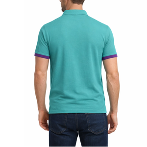 Polo Moderno Gris para Hombre con Cuello Azul Rey en Contraste, Manga Corta, Secado Rápido, para Ejercicio - Product Image 4