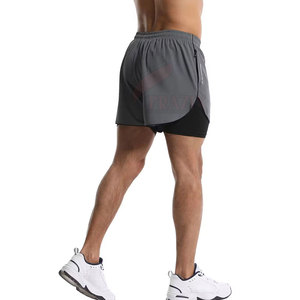 Trending Streetwear Double <b>Layer</b> Style Shorts Men Custom Solid Colors New Design <b>Mid</b> Waist Quarter Shorts - Product Image 2