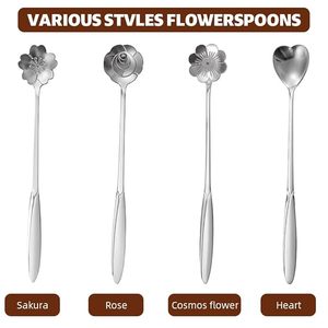 Set of 4 Stainless Steel Long Handle <b>Coffee</b> <b>Spoons</b> Flower Heart Rose Design Dessert Tea Ice Cream Stirring <b>Spoons</b> - Product Image 5