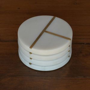 Juego de Posavasos Ecológicos de Mármol Hechos a Mano con Incrustaciones de Latón, Diseño Floral, Modernos, de Lujo y Calidad Premium - Product Image 6
