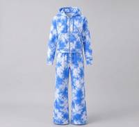Ensemble de survêtement bleu et blanc tie-dye avec sweat à capuche zippé et pantalon de jogging, tenue décontractée de sport et de détente, service OEM