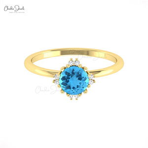 Offre Spéciale 2026 Bague en Or Massif 14 carats avec Topaze Bleue Suisse Naturelle 0,74 CTW et Accent de Diamants, Bague Double Pierre de Naissance, Faible MOQ Disponible - Product Image 1
