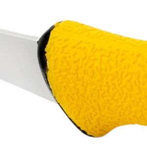 Couteaux à désosser jaunes vifs avec lame argentée fine et pointue, manche texturé et protège-lame noir pour les tâches de découpe de boucher - Product Image 3