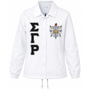 เสื้อแจ็คเก็ต Sigma Gamma Rho ลายเส้นสีน้ำเงินรอยัล ดีไซน์โล่ห์ พร้อมตัวอักษรภาษากรีก SGRho แบบสั่งทำพิเศษ ซิปเต็มตัว เสื้อผ้าสำหรับชมรมวิทยาลัย - Product Image 1