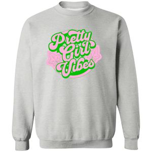 Sweat-shirt à col rond gris pour femme, motif 'Pretty Girl Vibes', manches longues, poignets côtelés, en polaire, décontracté, pour le quotidien et le style urbain - Product Image 1